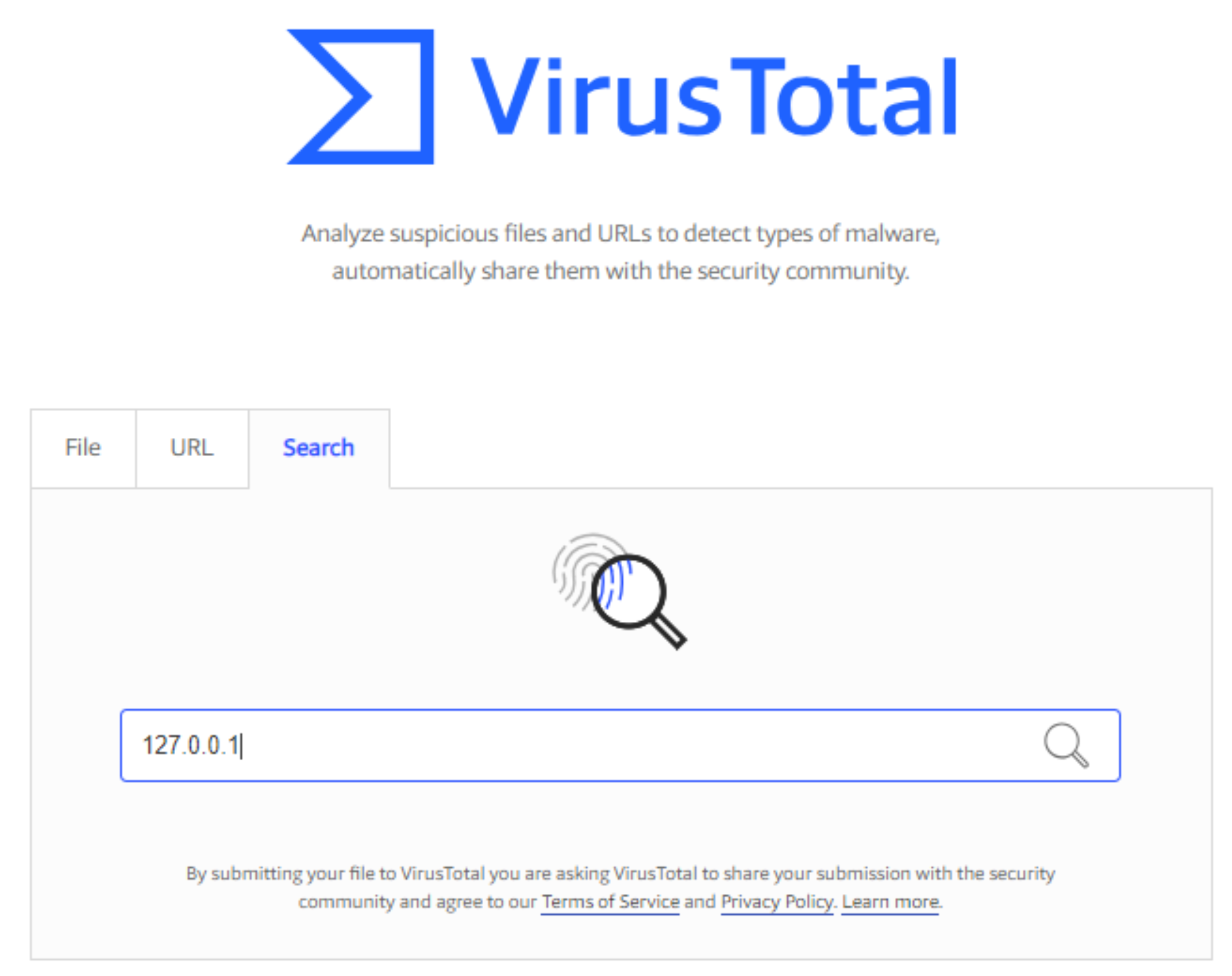 Virus Total Search Page alt text